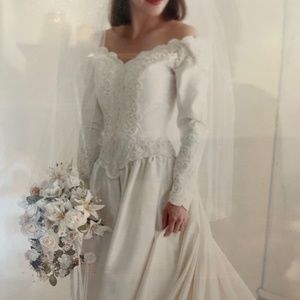 CHRISTOS Ivory Silk Shantung Wedding Dress